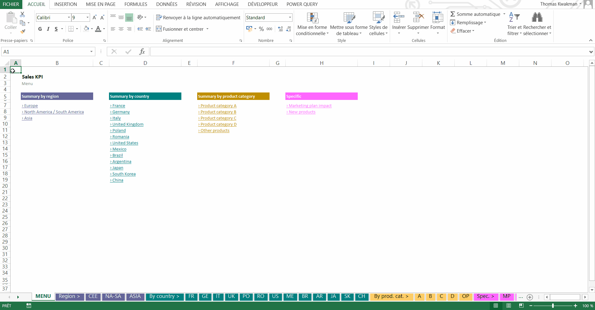 Gif Exemple de menu de navigation sur Excel